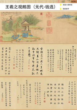 錢選王羲之觀鵝圖長卷書畫