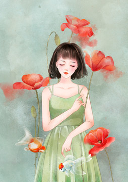 小清新女孩插畫