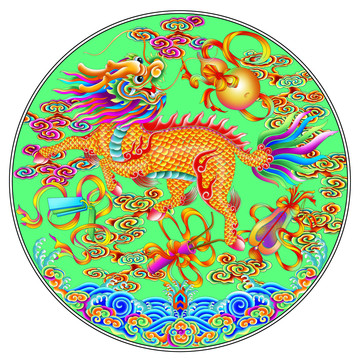 麒麟八寶分層插畫設(shè)計圖案