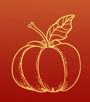 中國風(fēng)農(nóng)作物成熟的南瓜勾線插畫