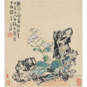 李复堂假山花卉工笔画