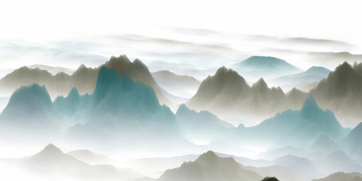 新中式客廳酒店抽象意境山水背景