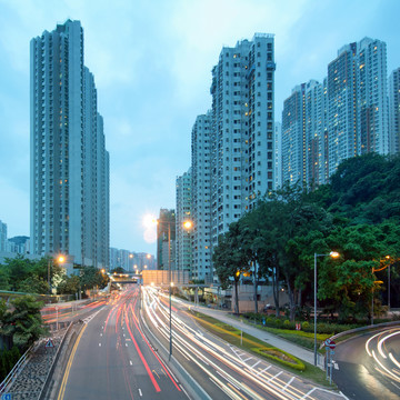 香港城市高楼和道路