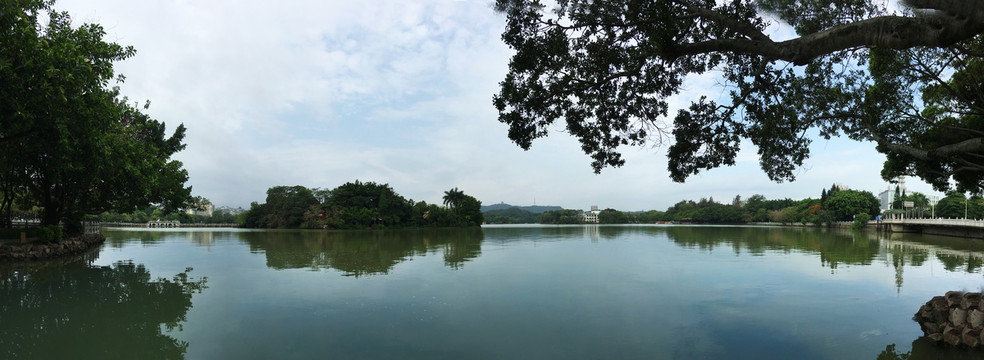 碧绿西湖风景山水相眏绿色城市