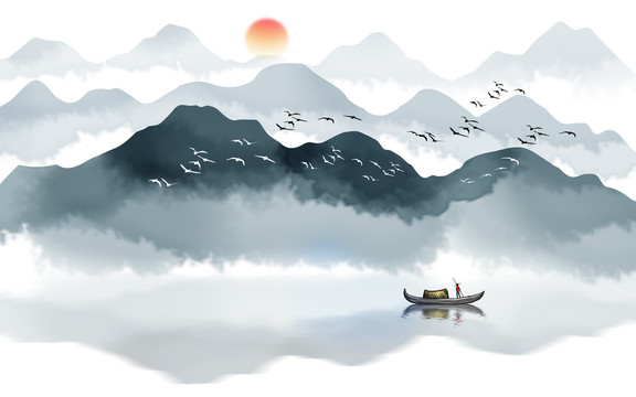 水墨山水裝飾畫