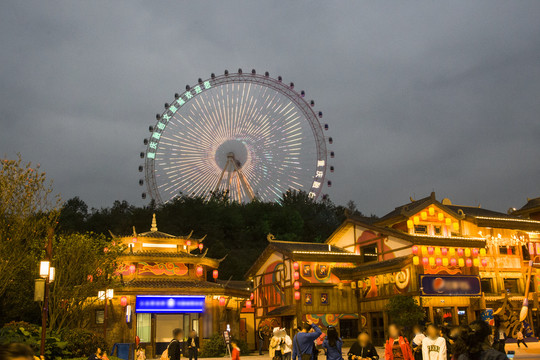 摩天轮夜景渝乐小镇夜景