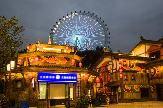 摩天轮夜景渝乐小镇夜景