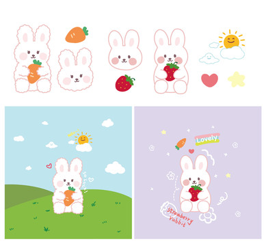 手绘小白兔可爱卡通草莓手机壳