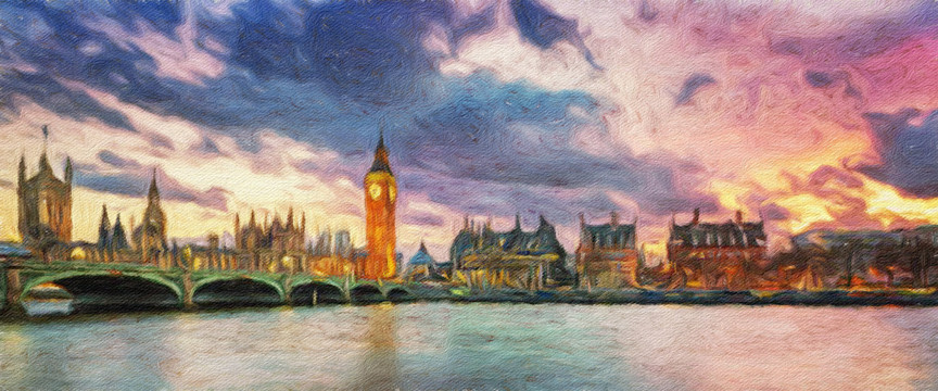 英国大桥油画