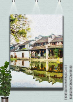 水鄉風景油畫