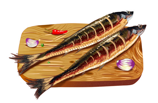 美味可口的夜宵烤秋刀魚