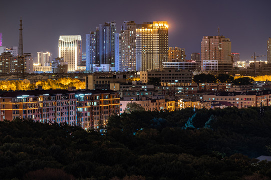 中国长春市城区及南湖公园夜景