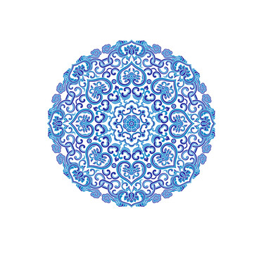 藍(lán)色圓形青花花紋