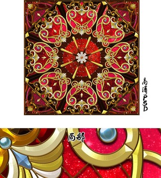 金色立体红花纹