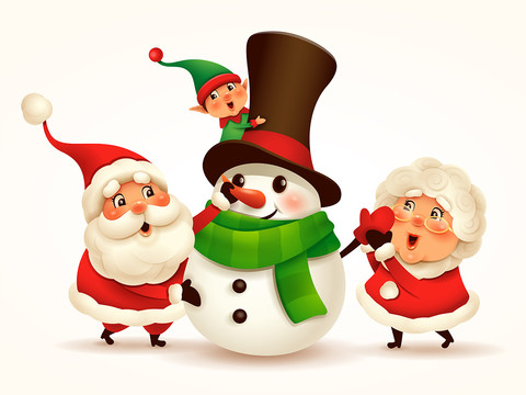 圣诞老人大家庭制造雪人