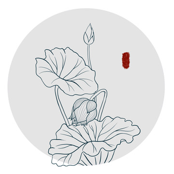 荷花線稿