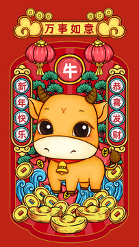 可愛牛手機殼插畫