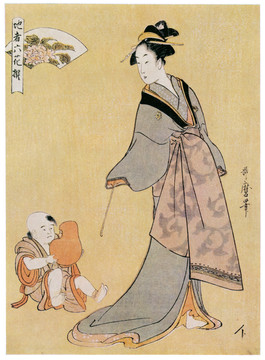 喜多川歌麿擁有六花撰煙管的女人