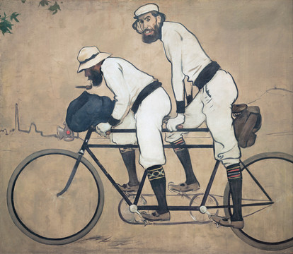 拉蒙·卡萨斯骑自行车的两位男子油画装饰画