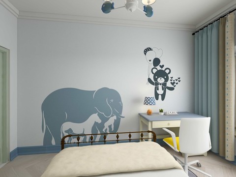 大象动物熊气球北欧男孩房背景墙