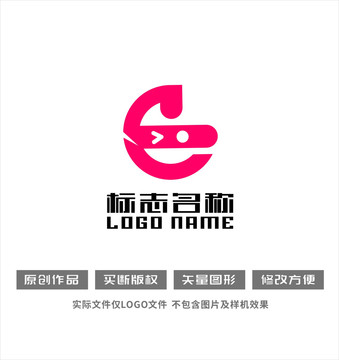 E字母标志笑脸logo