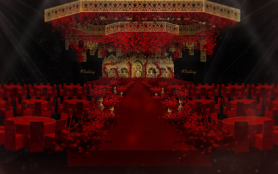 红色大气手绘舞台效果图