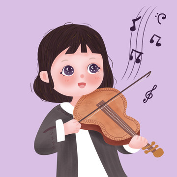 音樂女孩拉小提琴插畫PSD