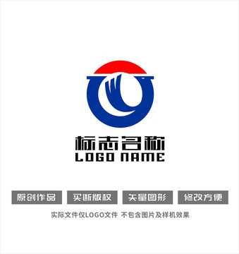 UY字母标志飞鸟红日logo