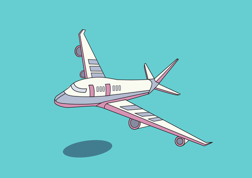 粉紫色扁平卡通风格飞机插画