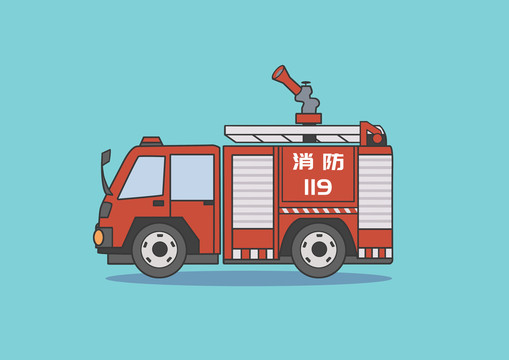 红色扁平卡通风格消防车插画