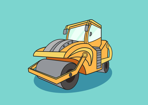 黃色扁平卡通風(fēng)格壓路車插畫