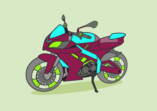 藍(lán)紫色扁平卡通風(fēng)格摩托車插畫
