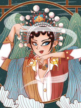 原創(chuàng)中國風(fēng)國潮京劇女插畫設(shè)計(jì)