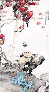 劉奎齡花蝶葡萄圖