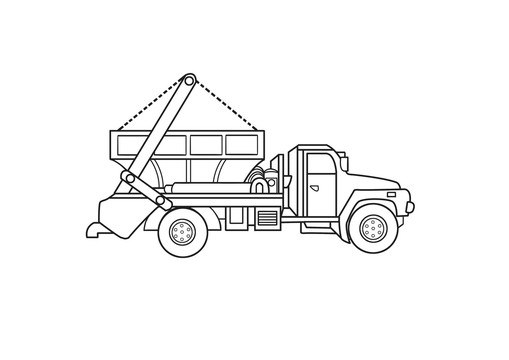 扁平卡通風(fēng)格垃圾車(chē)線稿插畫(huà)