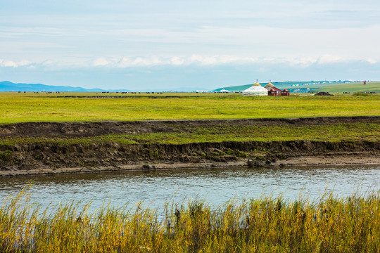 蒙古包草原河流