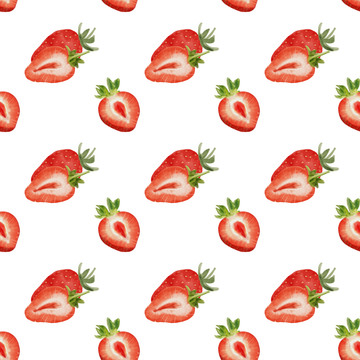 水彩手绘草莓无缝数码印花背景