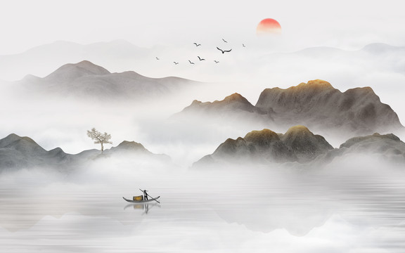 中式水墨山水畫