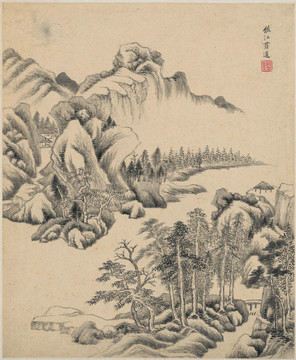 王鉴水墨山水画