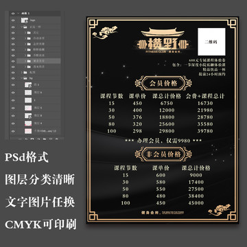健身会所菜单价格表