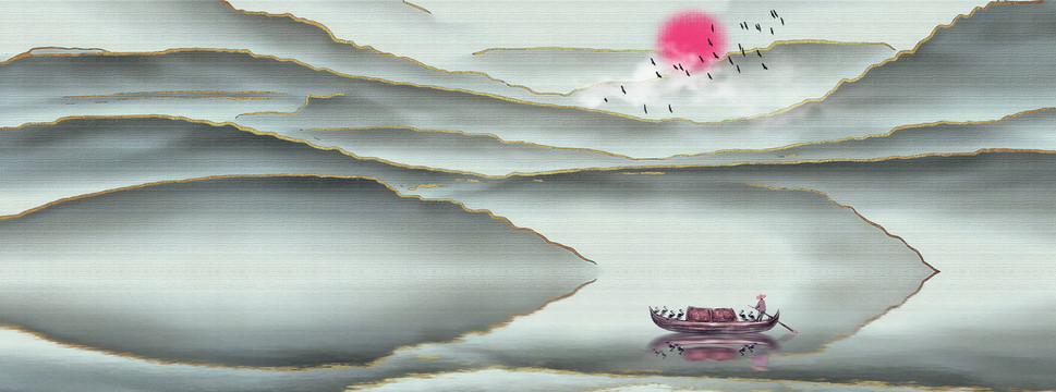 新中式抽象禅意山水壁画