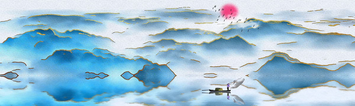中国风抽象禅意山水情背景壁画