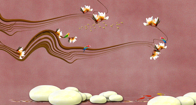 原創(chuàng)花鳥(niǎo)背景墻