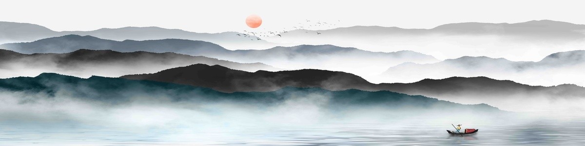 水墨巨幅黑白山水