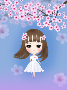 桃花樹下的女孩