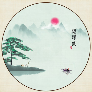新中式抽象山水情背景装饰画