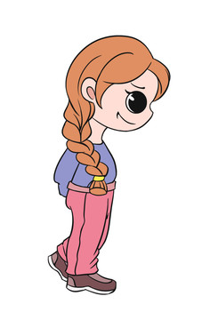 粉紫色卡通站立的女孩插畫(huà)