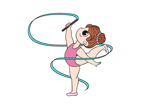 卡通小女孩艺术体操表演插画