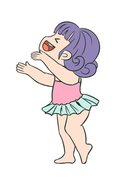 卡通紫色卷發(fā)小女孩赤腳插畫(huà)