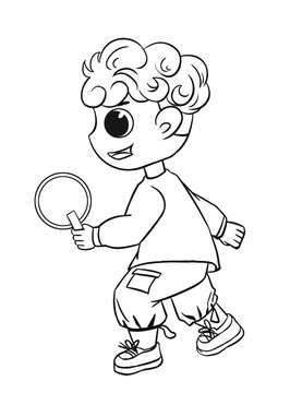 卡通打乒乓球的小男孩简笔画